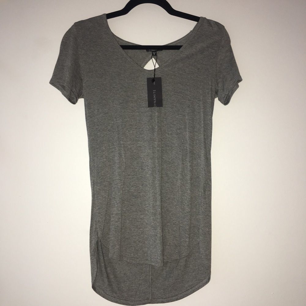 — Dynamite — Grey Rayon Blend Keyhole Back T-Shirt‎